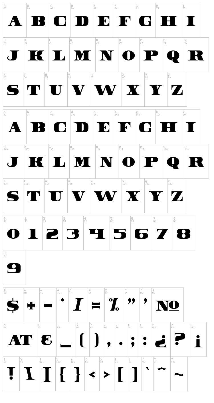 Dollar Bill font map